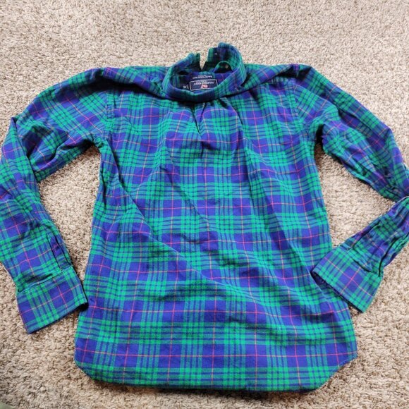 Vineyard Vines Shirt Mens XS Plaid Flannel Green Blue Long Sleeve Slim Trucker - Picture 6 of 7